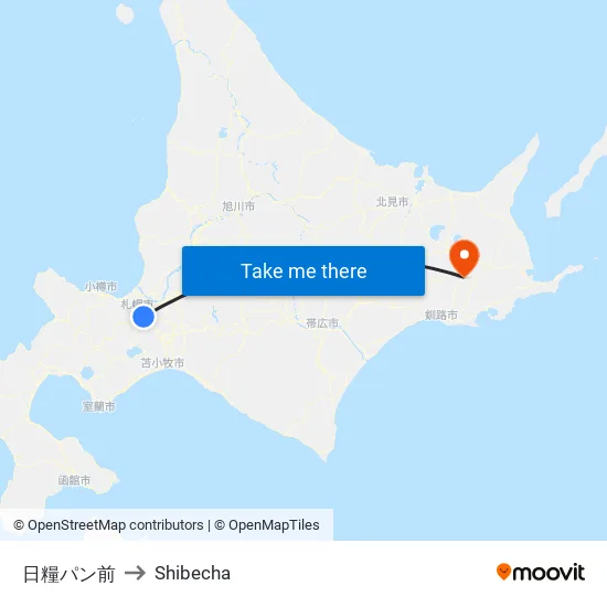 日糧パン前 to Shibecha map