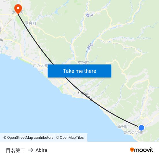 目名第二 to Abira map