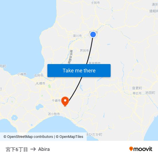 宮下6丁目 to Abira map