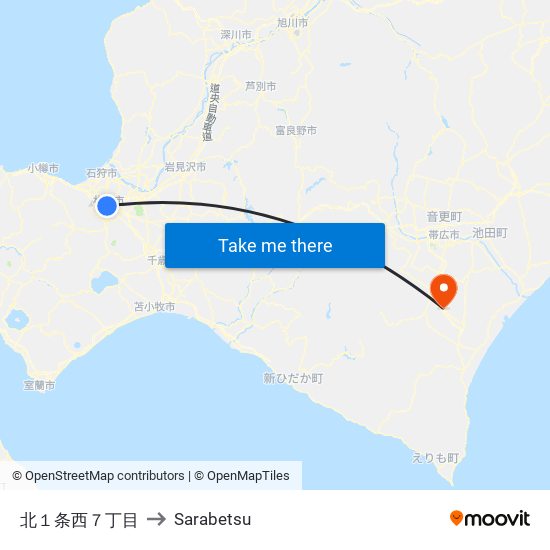 北１条西７丁目 to Sarabetsu map