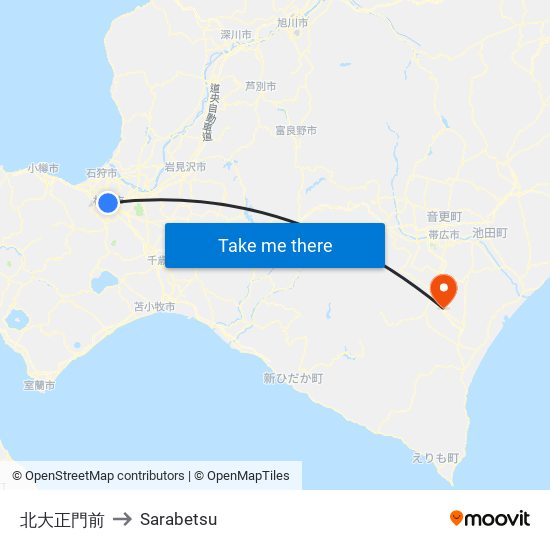 北大正門前 to Sarabetsu map