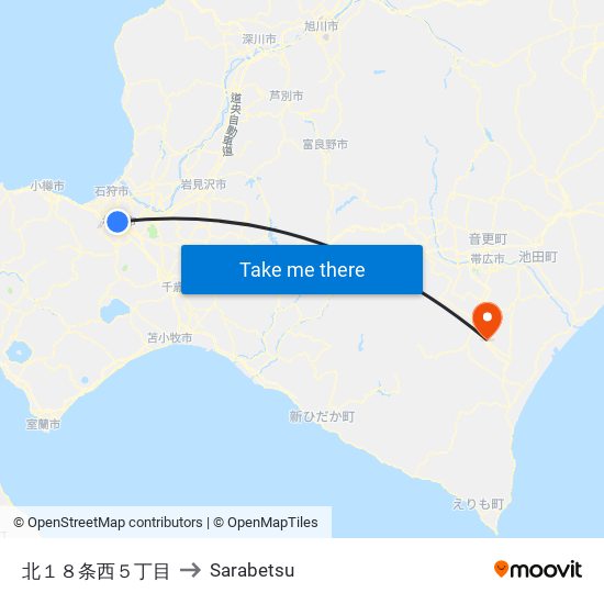 北１８条西５丁目 to Sarabetsu map