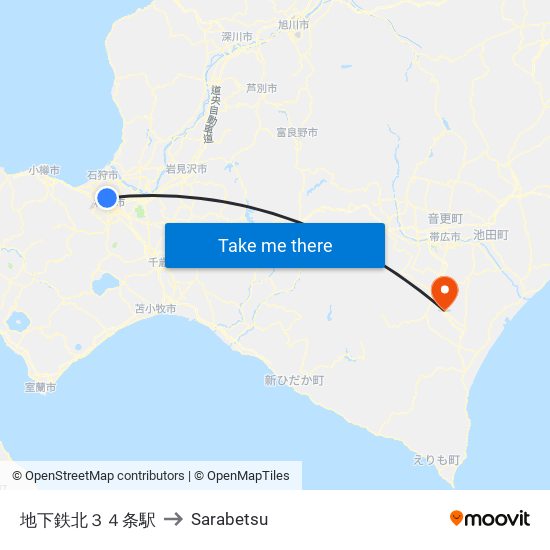 地下鉄北３４条駅 to Sarabetsu map