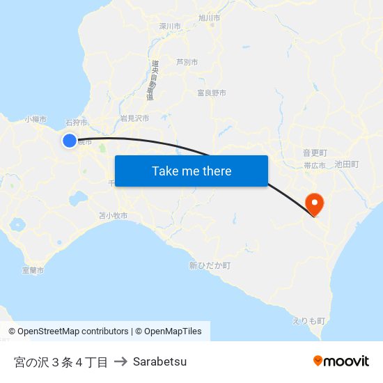 宮の沢３条４丁目 to Sarabetsu map