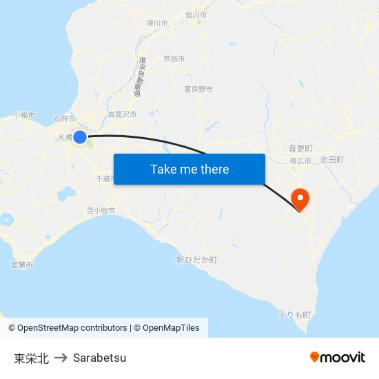 東栄北 to Sarabetsu map