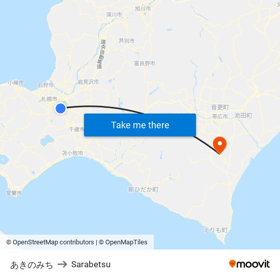 あきのみち to Sarabetsu map