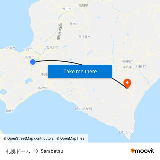 札幌ドーム to Sarabetsu map