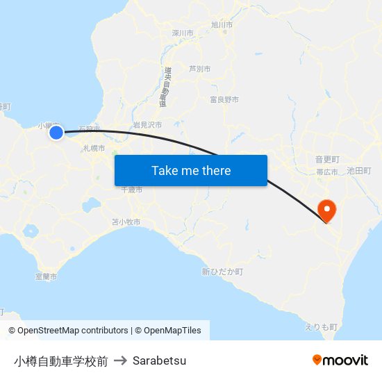 小樽自動車学校前 to Sarabetsu map