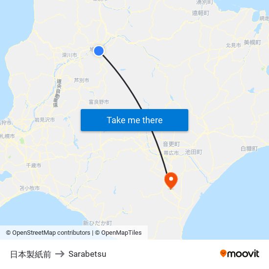 日本製紙前 to Sarabetsu map