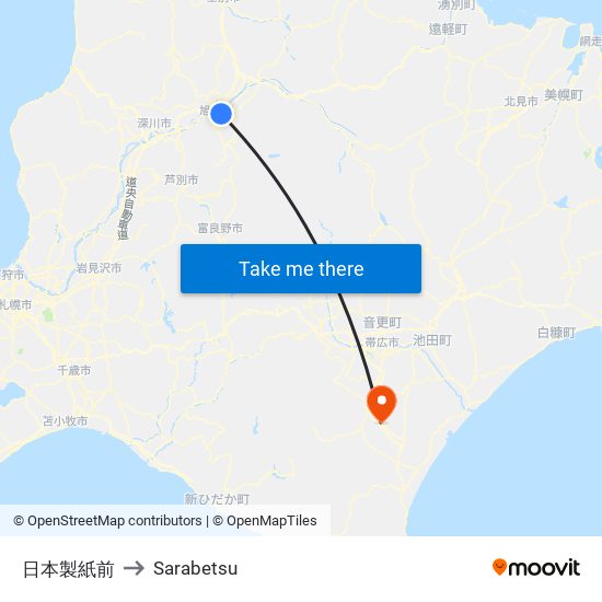 日本製紙前 to Sarabetsu map