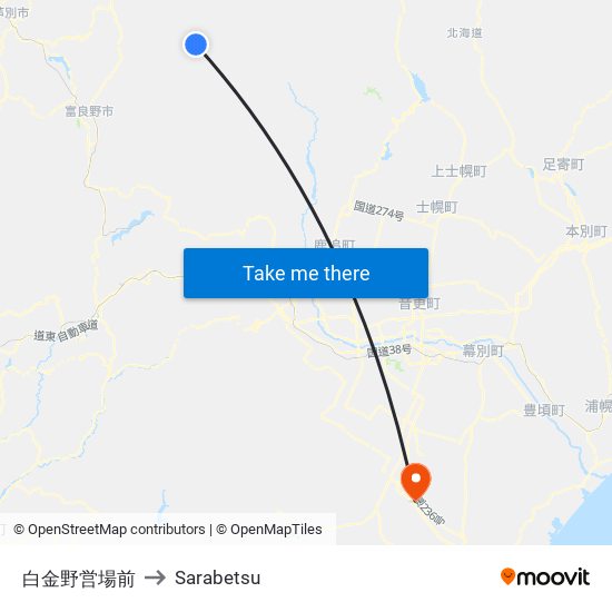 白金野営場前 to Sarabetsu map