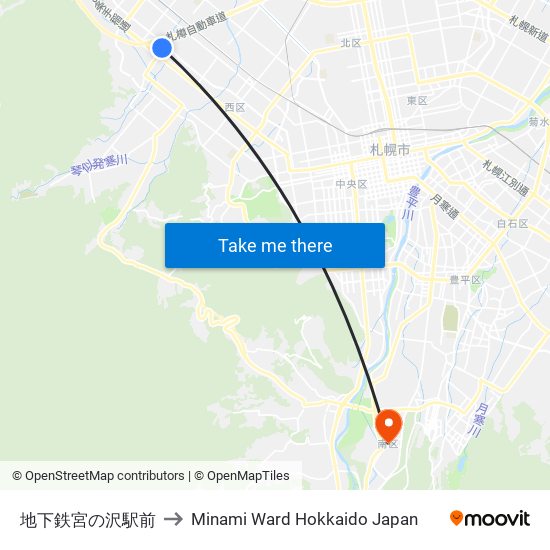 地下鉄宮の沢駅前 to Minami Ward Hokkaido Japan map