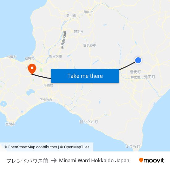 フレンドハウス前 to Minami Ward Hokkaido Japan map