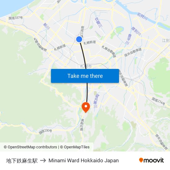 地下鉄麻生駅 to Minami Ward Hokkaido Japan map