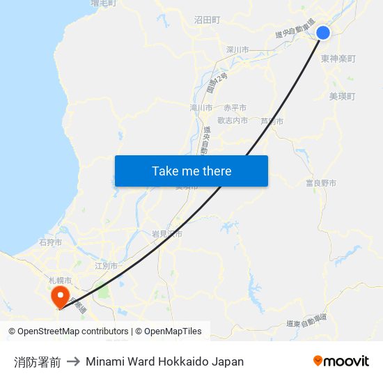 消防署前 to Minami Ward Hokkaido Japan map