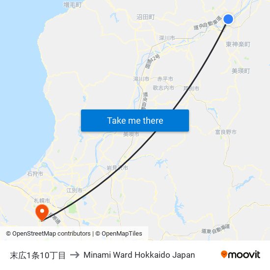 末広1条10丁目 to Minami Ward Hokkaido Japan map