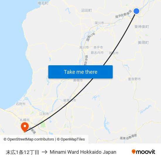 末広1条12丁目 to Minami Ward Hokkaido Japan map