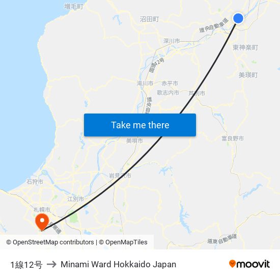 1線12号 to Minami Ward Hokkaido Japan map