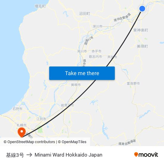 基線3号 to Minami Ward Hokkaido Japan map