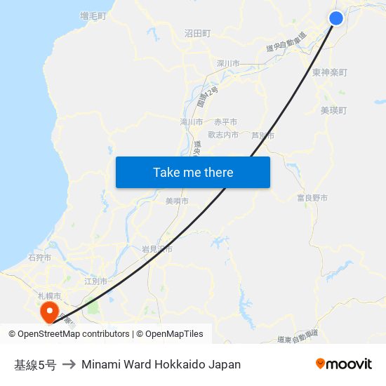 基線5号 to Minami Ward Hokkaido Japan map