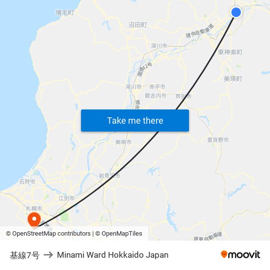 基線7号 to Minami Ward Hokkaido Japan map