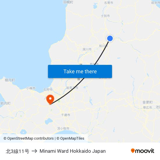 北3線11号 to Minami Ward Hokkaido Japan map