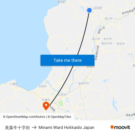 美葉牛十字街 to Minami Ward Hokkaido Japan map