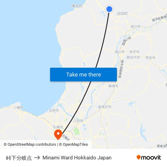 峠下分岐点 to Minami Ward Hokkaido Japan map