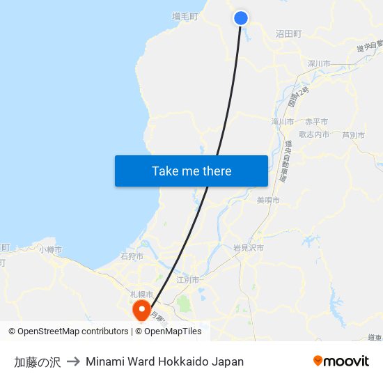 加藤の沢 to Minami Ward Hokkaido Japan map