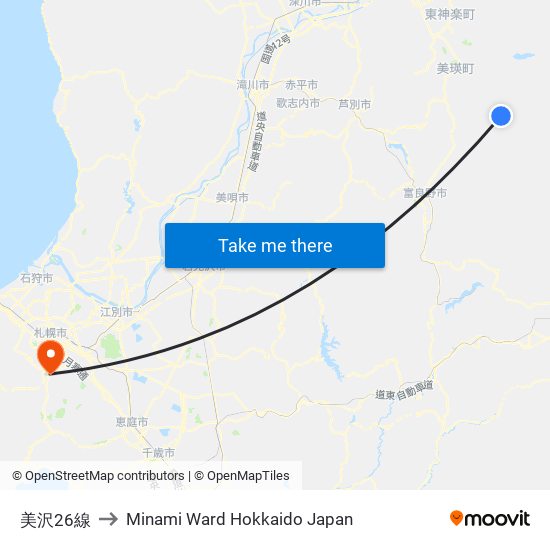 美沢26線 to Minami Ward Hokkaido Japan map