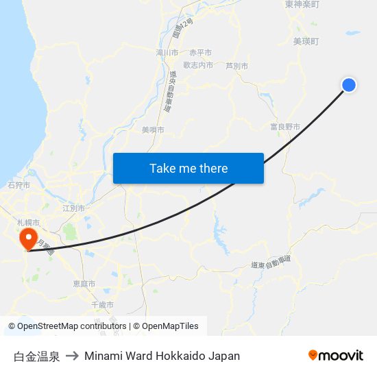 白金温泉 to Minami Ward Hokkaido Japan map