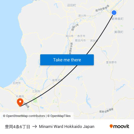 豊岡4条6丁目 to Minami Ward Hokkaido Japan map