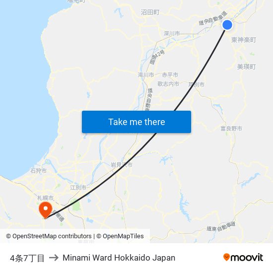 4条7丁目 to Minami Ward Hokkaido Japan map