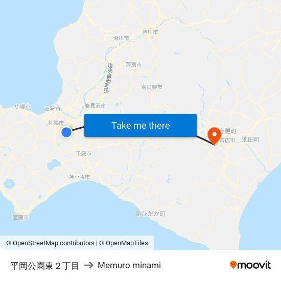 平岡公園東２丁目 to Memuro minami map