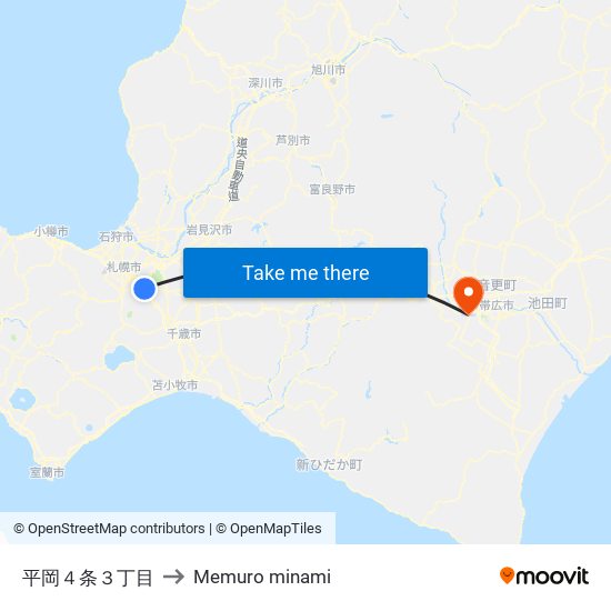 平岡４条３丁目 to Memuro minami map