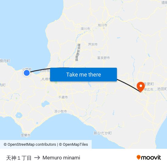 天神１丁目 to Memuro minami map