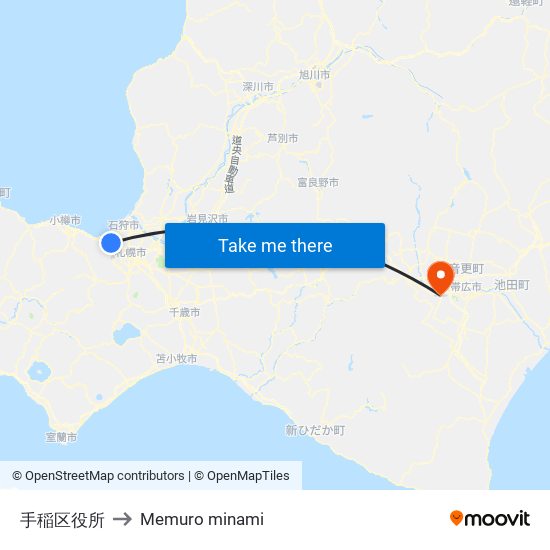 手稲区役所 to Memuro minami map