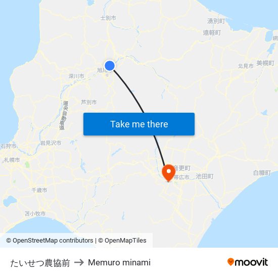 たいせつ農協前 to Memuro minami map