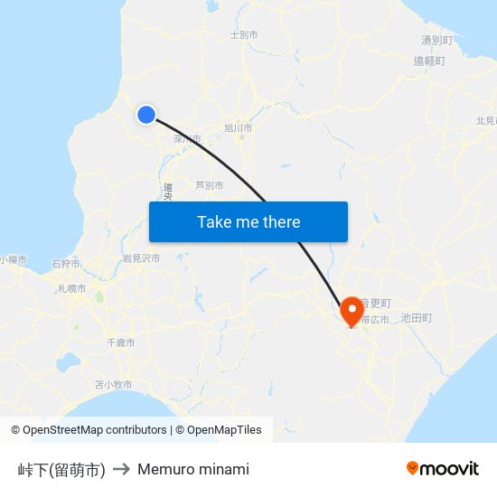 峠下(留萌市) to Memuro minami map