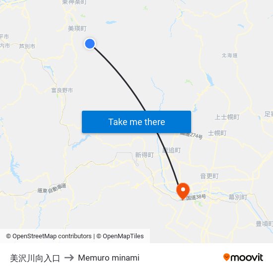 美沢川向入口 to Memuro minami map