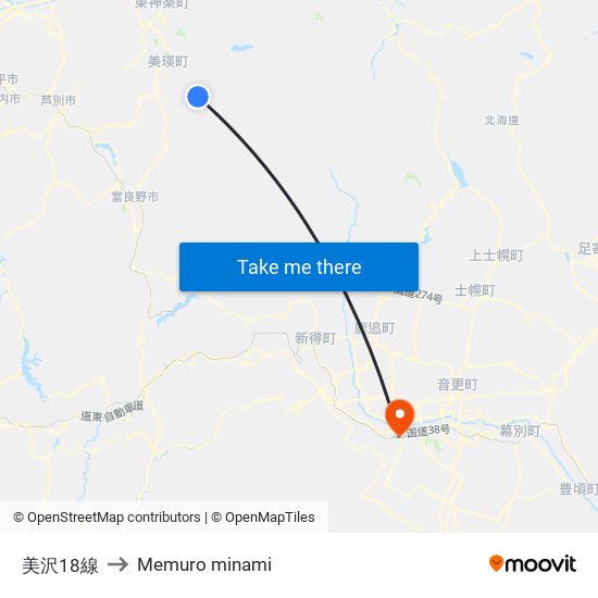 美沢18線 to Memuro minami map