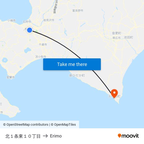 北１条東１０丁目 to Erimo map