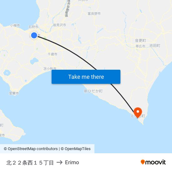 北２２条西１５丁目 to Erimo map