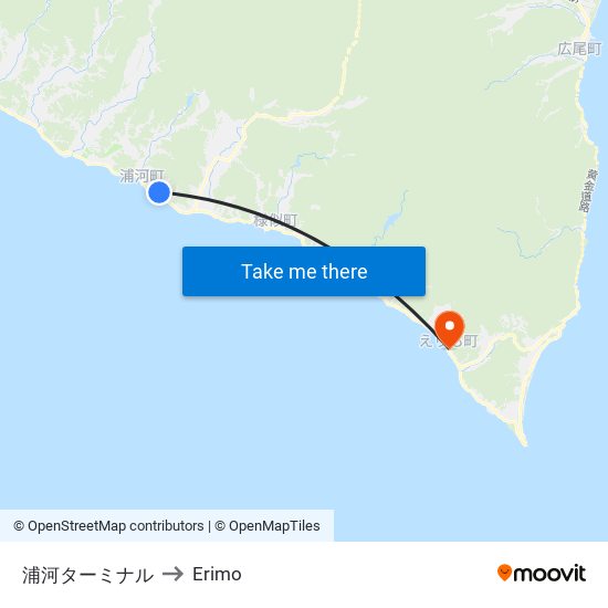 浦河ターミナル to Erimo map