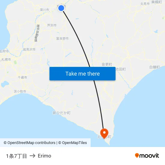 1-jo 7-chome to Erimo map