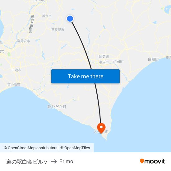 道の駅白金ビルケ to Erimo map