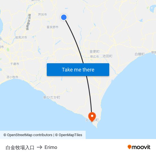 白金牧場入口 to Erimo map