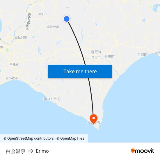 白金温泉 to Erimo map