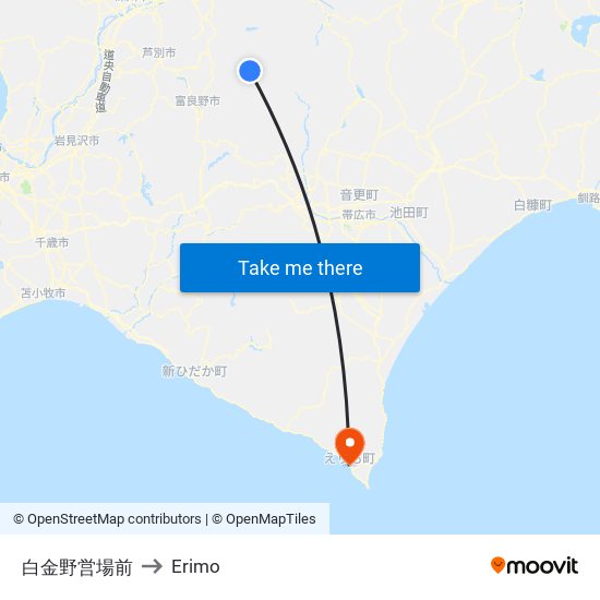 白金野営場前 to Erimo map