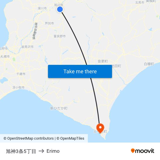 旭神3条5丁目 to Erimo map